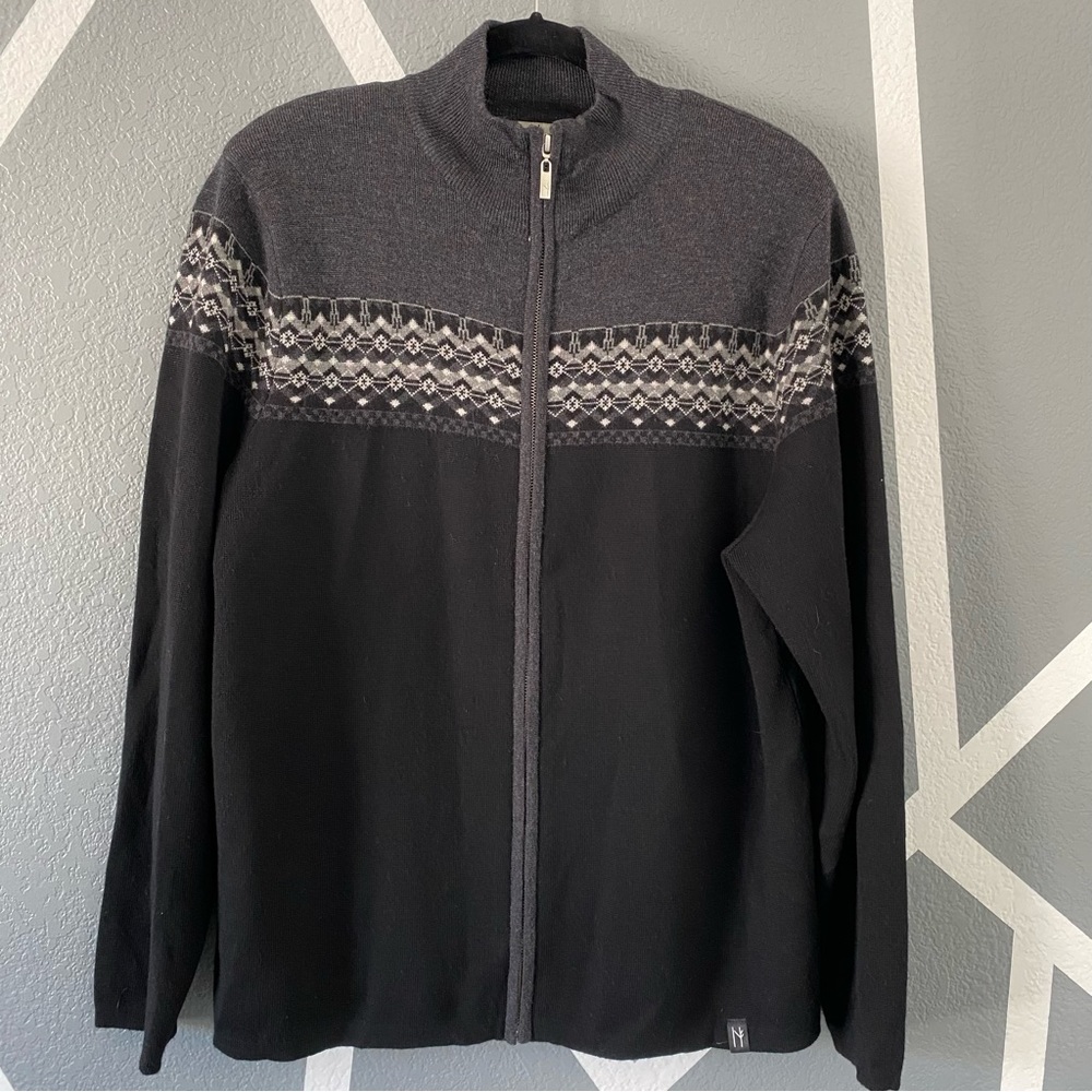 Neve Wool Full Zip Sweater Cardigan Faire Isle XL